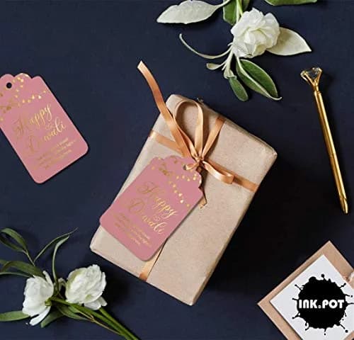 Inkdotpot Real Gold Foil Paper Tags Happy Diwali Favor Hang Tags (100 Tags, Rose Pink Base) thumbnail 4