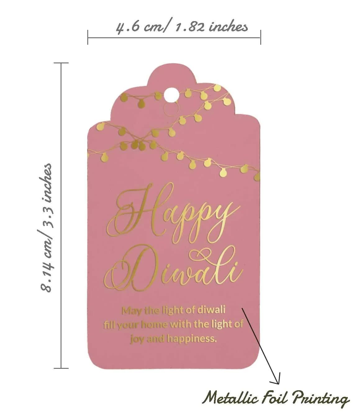 Inkdotpot Real Gold Foil Paper Tags Happy Diwali Favor Hang Tags (100 Tags, Rose Pink Base) - view 5