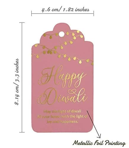 Inkdotpot Real Gold Foil Paper Tags Happy Diwali Favor Hang Tags (100 Tags, Rose Pink Base) thumbnail 5