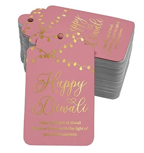 Inkdotpot Real Gold Foil Paper Tags Happy Diwali Favor Hang Tags (100 Tags, Rose Pink Base) thumbnail 1