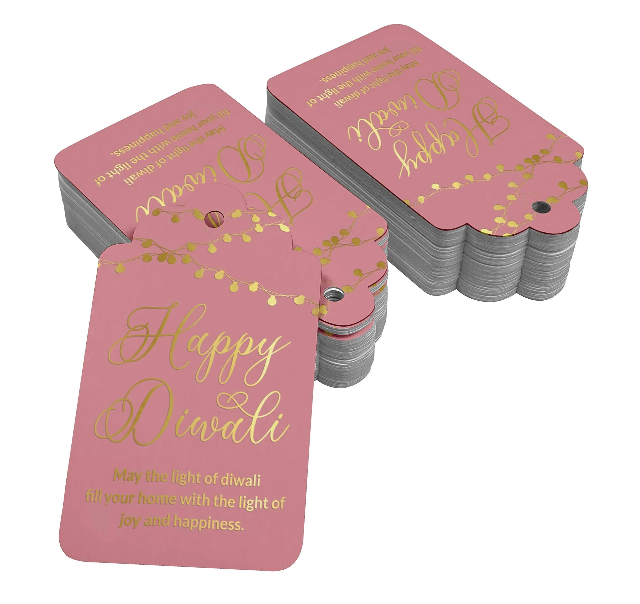Inkdotpot Real Gold Foil Paper Tags Happy Diwali Favor Hang Tags (100 Tags, Rose Pink Base) - view 2