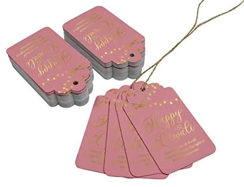 Inkdotpot Real Gold Foil Paper Tags Happy Diwali Favor Hang Tags (100 Tags, Rose Pink Base) thumbnail 3