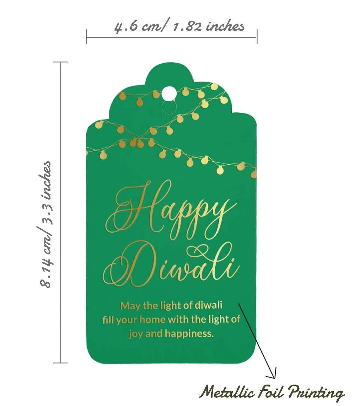 Inkdotpot Real Gold Foil Happy Diwali Tags 100 Pieces | Green Base, Gold Foil Text - view 5