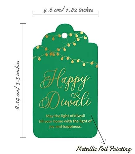 Inkdotpot Real Gold Foil Happy Diwali Tags 100 Pieces | Green Base, Gold Foil Text thumbnail 5
