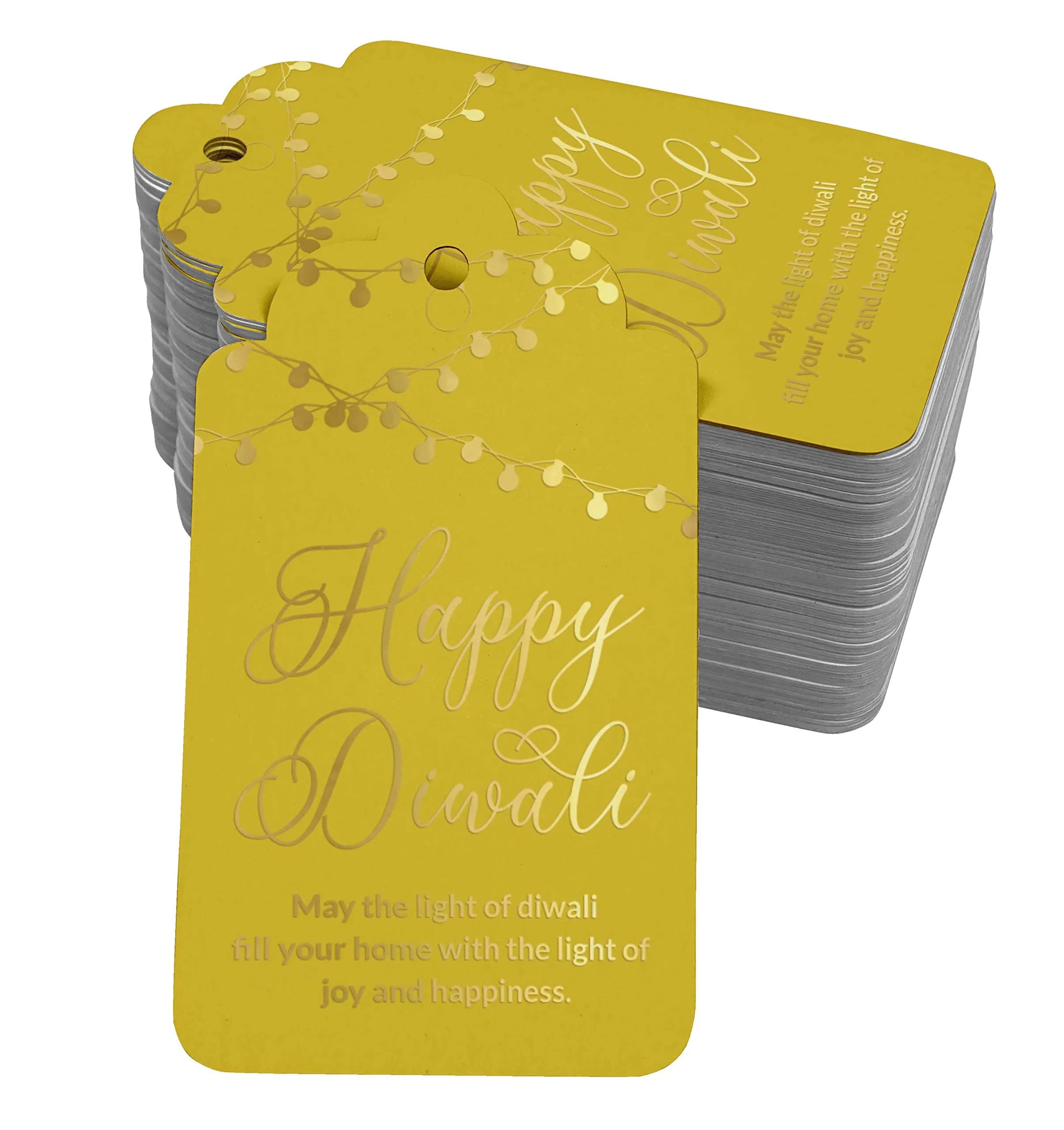 Inkdotpot Gold Foil Happy Diwali Tags 4.6 x 8.14 Cm (50 Count) | Heavy Cardstock Favor Tags - main product image