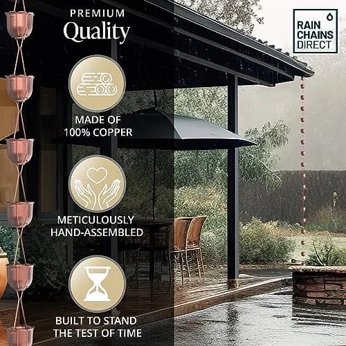 Rain Chains Direct Flutes Rain Chain 8.5 ft | Pure Solid Copper Outdoor Decor thumbnail 4