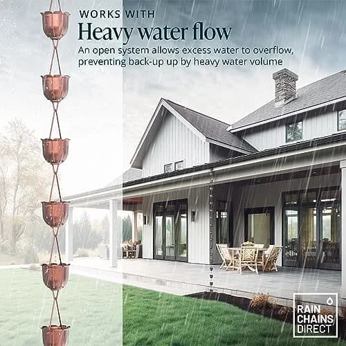 Rain Chains Direct Flutes Rain Chain 8.5 ft | Pure Solid Copper Outdoor Decor thumbnail 6