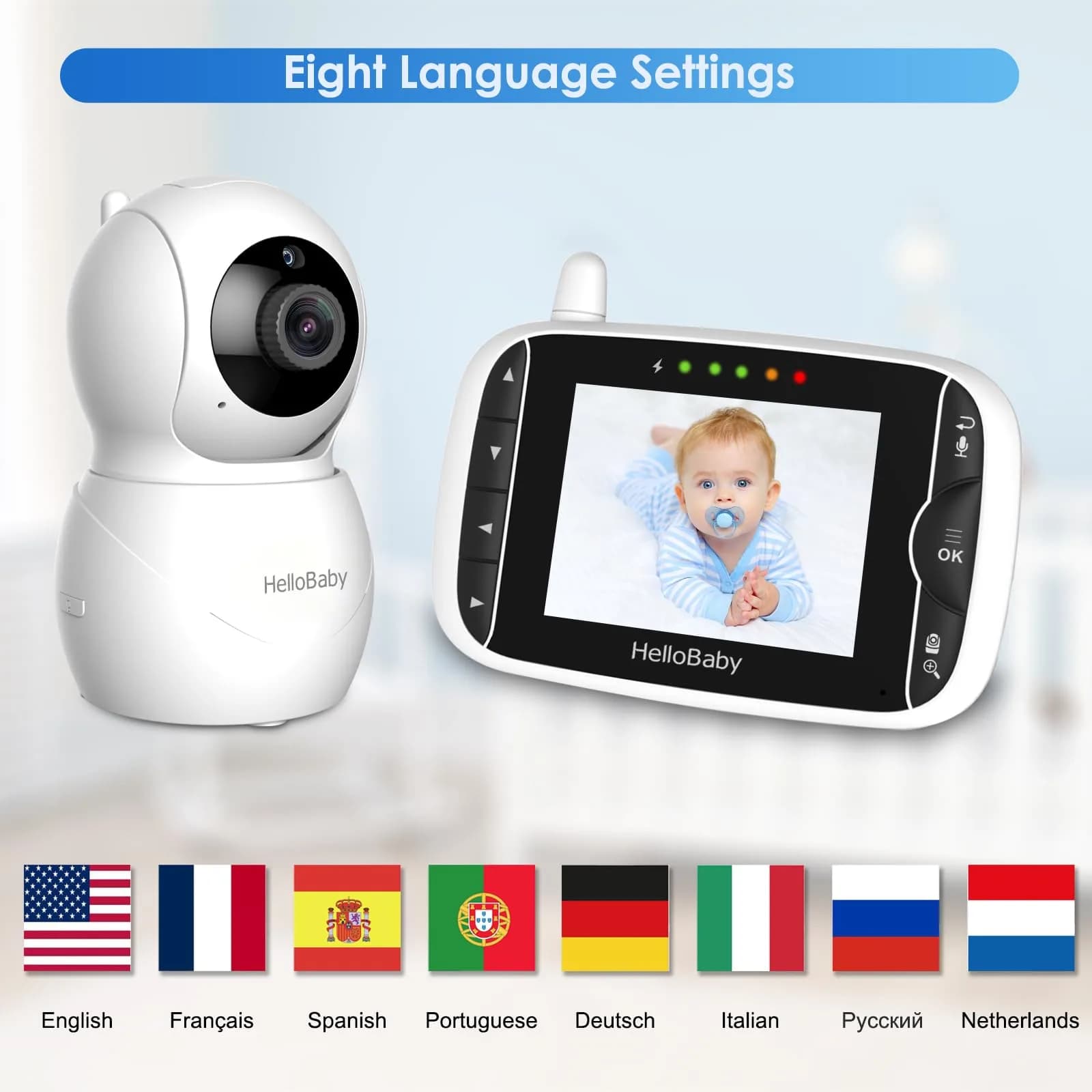 HelloBaby HB66pro Video Baby Monitor with 3.2" IPS Screen | Remote Pan-Tilt-Zoom, Night Vision, Temp Sensor, 2-Way Audio - view 6