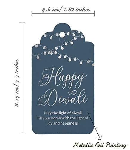 Inkdotpot Happy Diwali Favor Paper Tags 4.6 x 8.14 Cm (100 Pack, Dark Teal Blue) | Real Silver Foil thumbnail 5