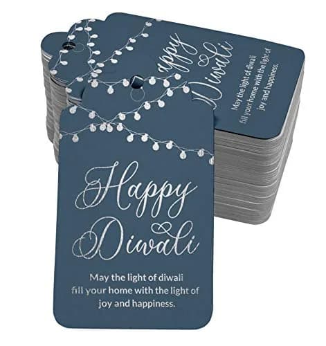 Inkdotpot Happy Diwali Favor Paper Tags 4.6 x 8.14 Cm (100 Pack, Dark Teal Blue) | Real Silver Foil thumbnail 1