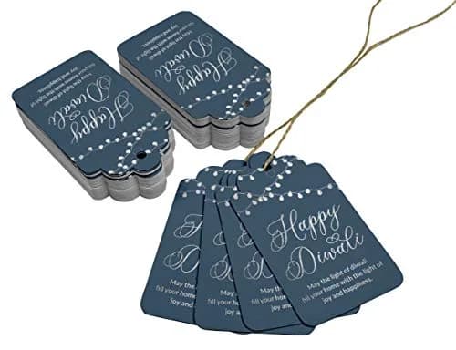 Inkdotpot Happy Diwali Favor Paper Tags 4.6 x 8.14 Cm (100 Pack, Dark Teal Blue) | Real Silver Foil thumbnail 3