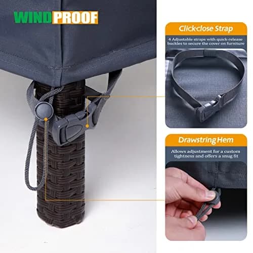 F&J Outdoors Patio Outdoor Furniture Cover, Grey, 86"W x 44"D x 27.5"H | Heavy Duty Waterproof UV Resistant thumbnail 6
