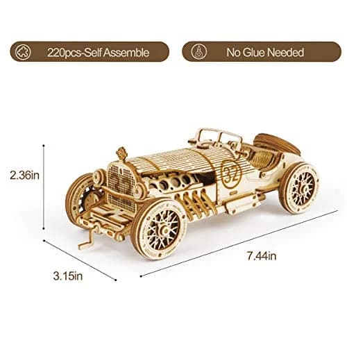 ROKR 3D Wooden Puzzle Car Model Kit - Advanced Brain Teaser for Adults, 220 pcs, 18.9cm x 8cm | Unique Gift thumbnail 5
