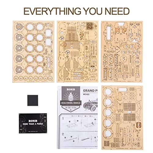ROKR 3D Wooden Puzzle Car Model Kit - Advanced Brain Teaser for Adults, 220 pcs, 18.9cm x 8cm | Unique Gift thumbnail 6