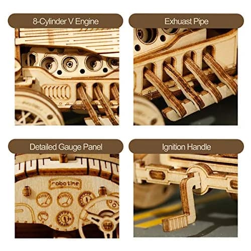 ROKR 3D Wooden Puzzle Car Model Kit - Advanced Brain Teaser for Adults, 220 pcs, 18.9cm x 8cm | Unique Gift thumbnail 3