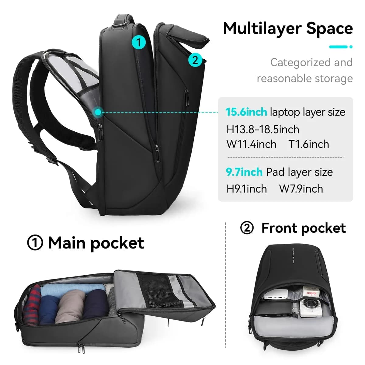 MARK RYDEN Business Backpack for Men, 17.3 Inch Laptop Backpack | Water Resistant with USB Port - view 3