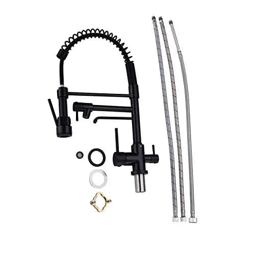 Delle Rosa Kitchen Faucet,3 Way Drinking Water Faucet, Modern Kitchen Faucet with Pull Down Sprayer, Dual Handles Kitchen Sink Faucets,3 in 1 High Arc Water Filter Purifier Faucets Matte Black | 17.9" High-Arch Gooseneck, 360° Swivel thumbnail 7