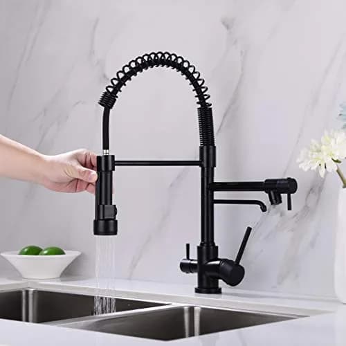 Delle Rosa Kitchen Faucet,3 Way Drinking Water Faucet, Modern Kitchen Faucet with Pull Down Sprayer, Dual Handles Kitchen Sink Faucets,3 in 1 High Arc Water Filter Purifier Faucets Matte Black | 17.9" High-Arch Gooseneck, 360° Swivel thumbnail 3