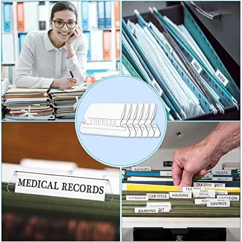 PAXCOO Hanging File Folder Tabs & Inserts 50 Sets | Transparent & White, 2-inch Wide thumbnail 7