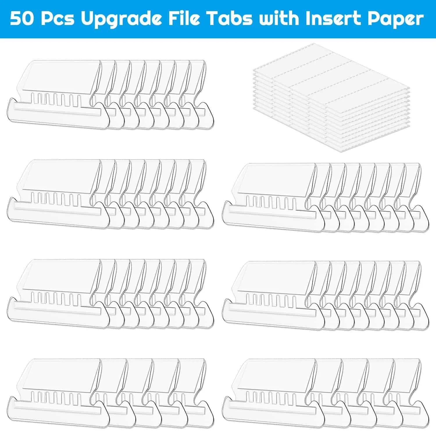 PAXCOO Clear Hanging File Folder Tabs - 50 Sets, 2-inch Wide Plastic & Paper - view 2