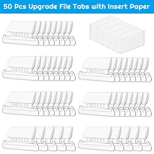 PAXCOO Hanging File Folder Tabs & Inserts 50 Sets | Transparent & White, 2-inch Wide thumbnail 2