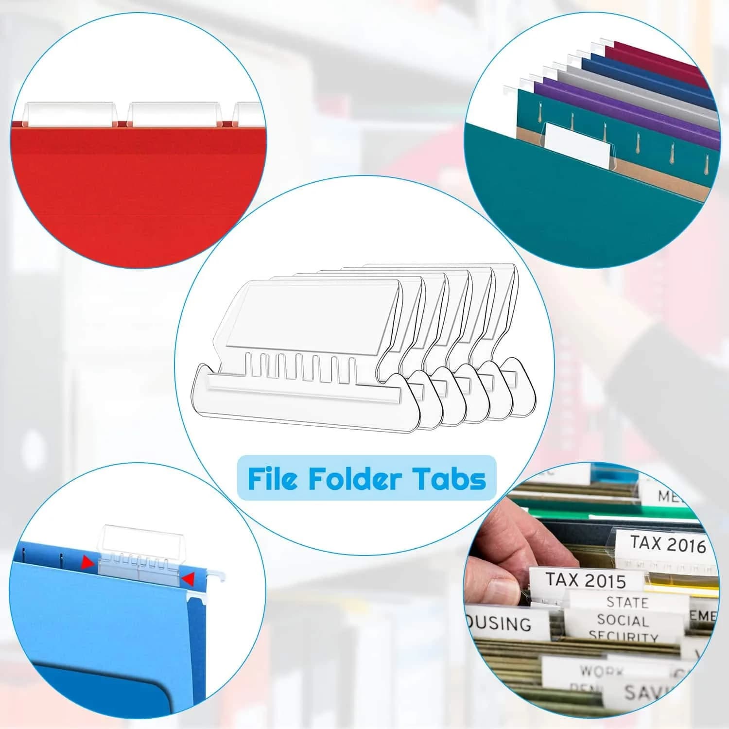 PAXCOO Clear Hanging File Folder Tabs - 50 Sets, 2-inch Wide Plastic & Paper - view 4