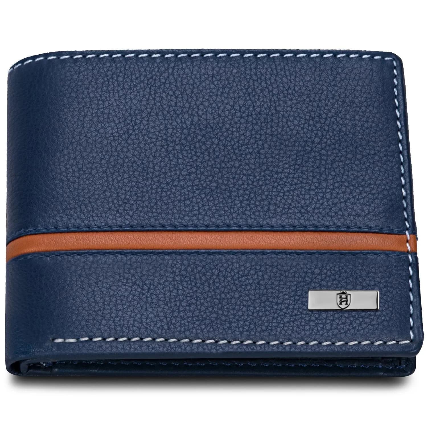 HORNBULL Denial Leather Wallet for Men | Brown Two Fold Wallet with RFID Blocking | 11 cm (W) x 9 cm (H) — Navy