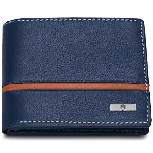 HORNBULL Denial Leather Wallet for Men | Men's RFID Blocking Two Fold Wallet Navy 11.4cm x 9.4cm x 2.9cm | Genuine Leather Bi-Fold with RFID Protection thumbnail 1