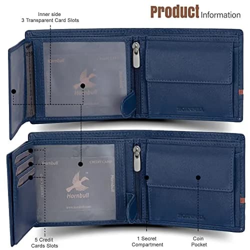HORNBULL Denial Leather Wallet for Men | Men's RFID Blocking Two Fold Wallet Navy 11.4cm x 9.4cm x 2.9cm | Genuine Leather Bi-Fold with RFID Protection thumbnail 4