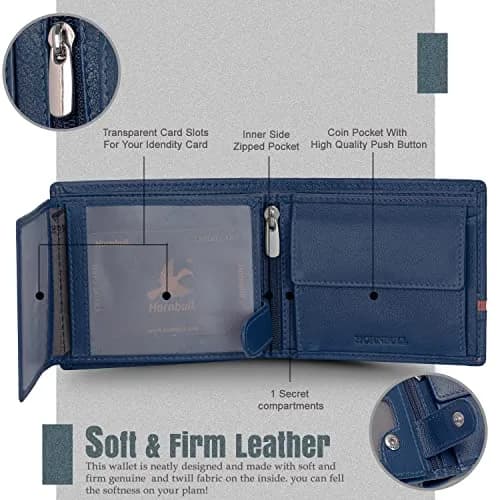 HORNBULL Denial Leather Wallet for Men | Men's RFID Blocking Two Fold Wallet Navy 11.4cm x 9.4cm x 2.9cm | Genuine Leather Bi-Fold with RFID Protection thumbnail 7