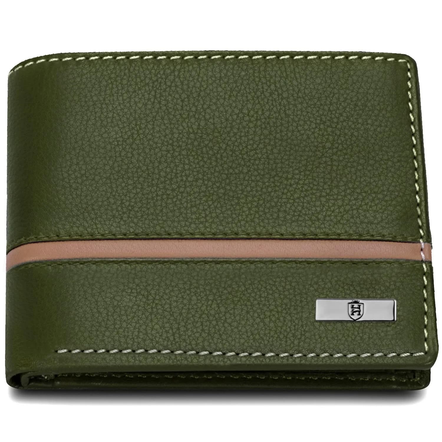 HORNBULL Denial Leather Wallet for Men | Brown Two Fold Wallet with RFID Blocking | 11 cm (W) x 9 cm (H) — Olive