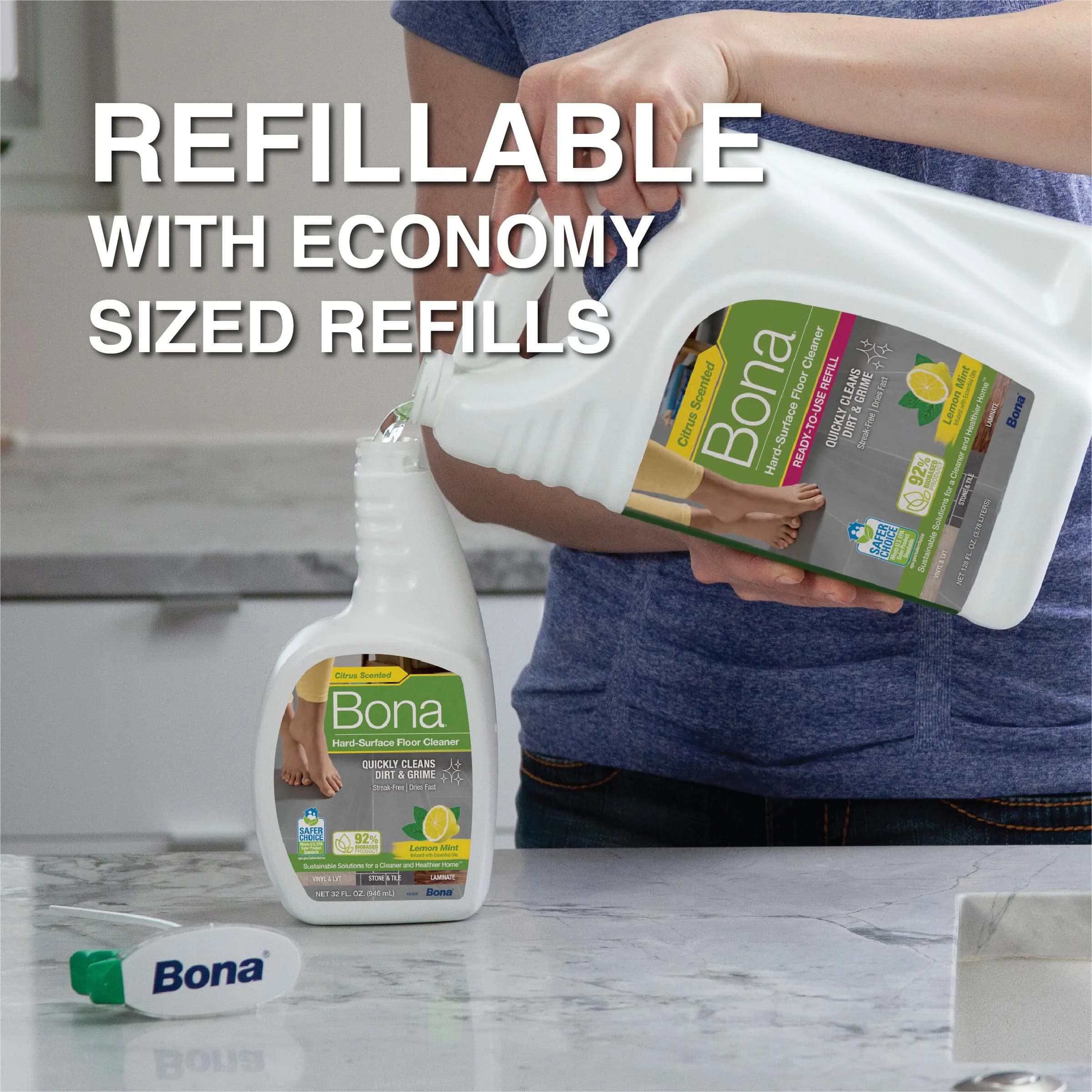 Bona Multi-Surface Floor Cleaner Spray with Lemon Mint Scent, 946 ml (32 fl oz) | Residue-Free Cleaning for Stone, Tile, Laminate & Vinyl Floors - view 5