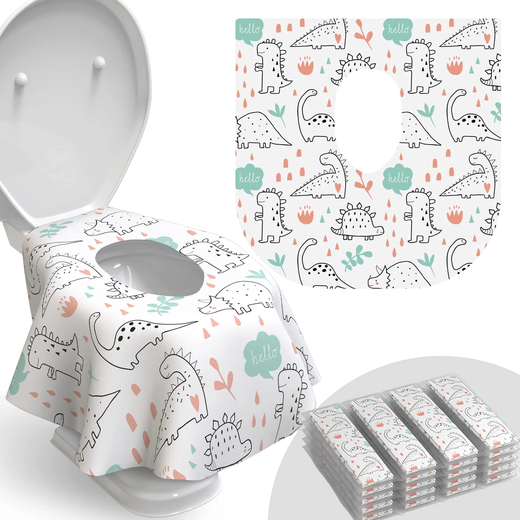 Relyo Disposable Toilet Seat Covers - Dinosaurs Print, 20 Count Travel Pack for Kids & Toddlers - main product image