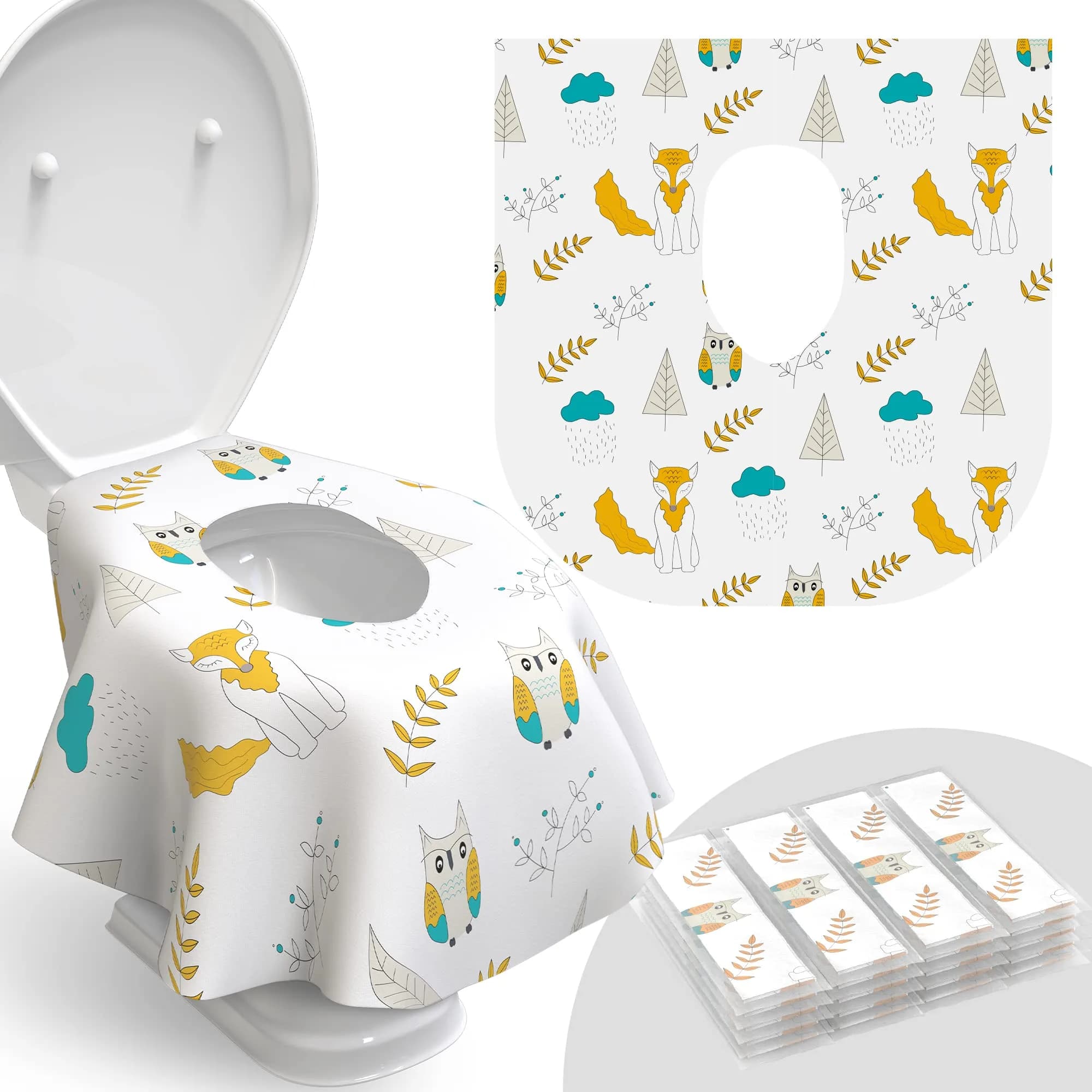 Relyo Disposable Toilet Seat Covers for Travel – 20 Pack (Waves) | Waterproof & Non-Slip for Potty Training — Owls