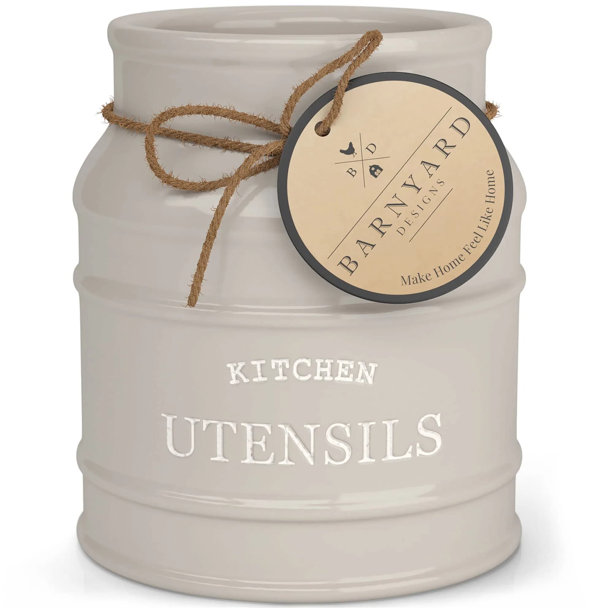 Barnyard Designs Ceramic Kitchen Utensil Holder Countertop 6.75" | Rustic Farmhouse Decor (70-120 chars)