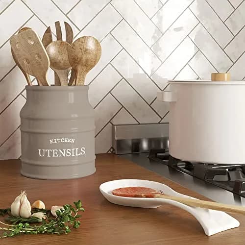 Barnyard Designs Ceramic Kitchen Utensil Holder Countertop 6.75" | Rustic Farmhouse Decor (70-120 chars) thumbnail 4