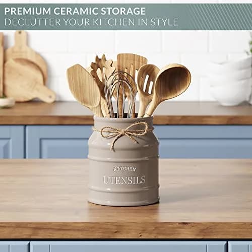 Barnyard Designs Ceramic Kitchen Utensil Holder Countertop 6.75" | Rustic Farmhouse Decor (70-120 chars) thumbnail 5