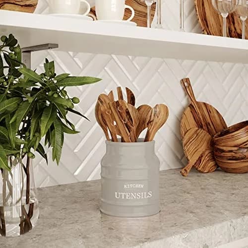 Barnyard Designs Ceramic Kitchen Utensil Holder Countertop 6.75" | Rustic Farmhouse Decor (70-120 chars) thumbnail 6