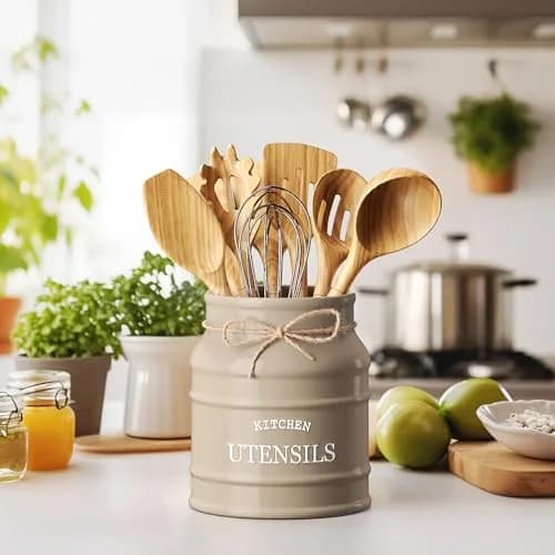 Barnyard Designs Ceramic Kitchen Utensil Holder Countertop 6.75" | Rustic Farmhouse Decor (70-120 chars) thumbnail 2