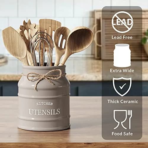 Barnyard Designs Ceramic Kitchen Utensil Holder Countertop 6.75" | Rustic Farmhouse Decor (70-120 chars) thumbnail 3