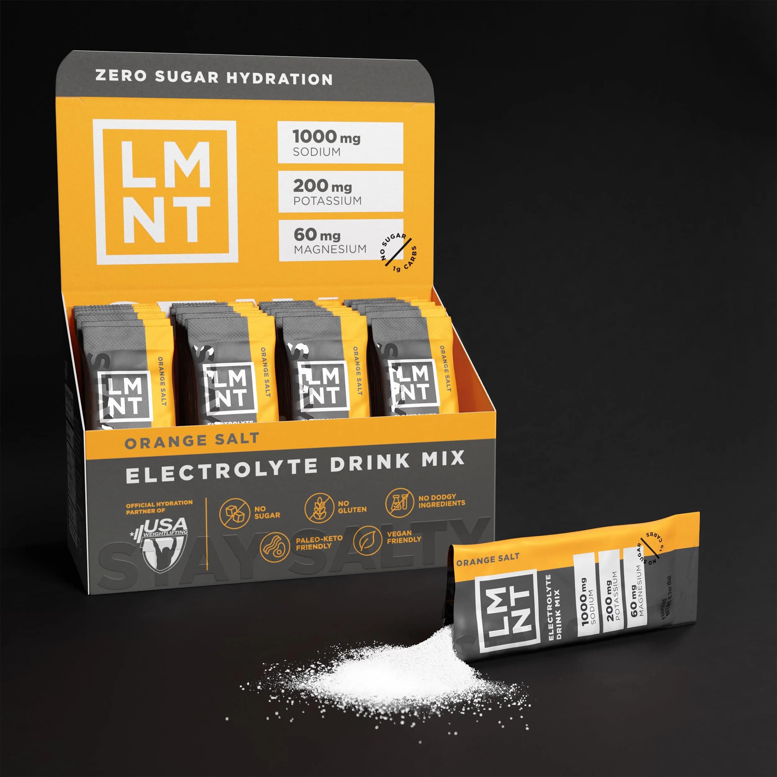 LMNT Zero Sugar Electrolytes Orange Salt Drink Mix (30 Count) | Best Electrolyte Drink Mix for Fitness - view 4
