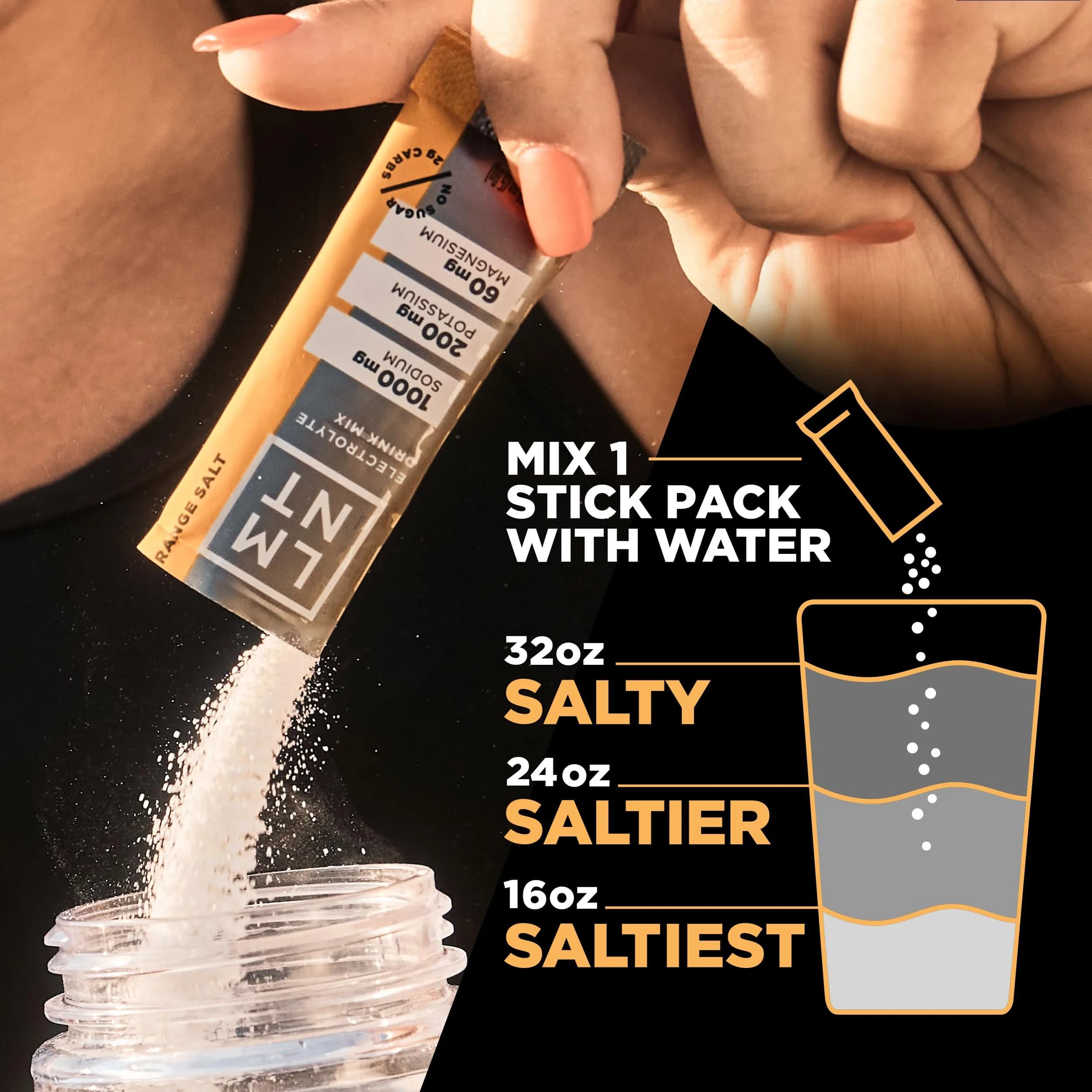 LMNT Zero Sugar Electrolytes Orange Salt Drink Mix (30 Count) | Best Electrolyte Drink Mix for Fitness - view 6