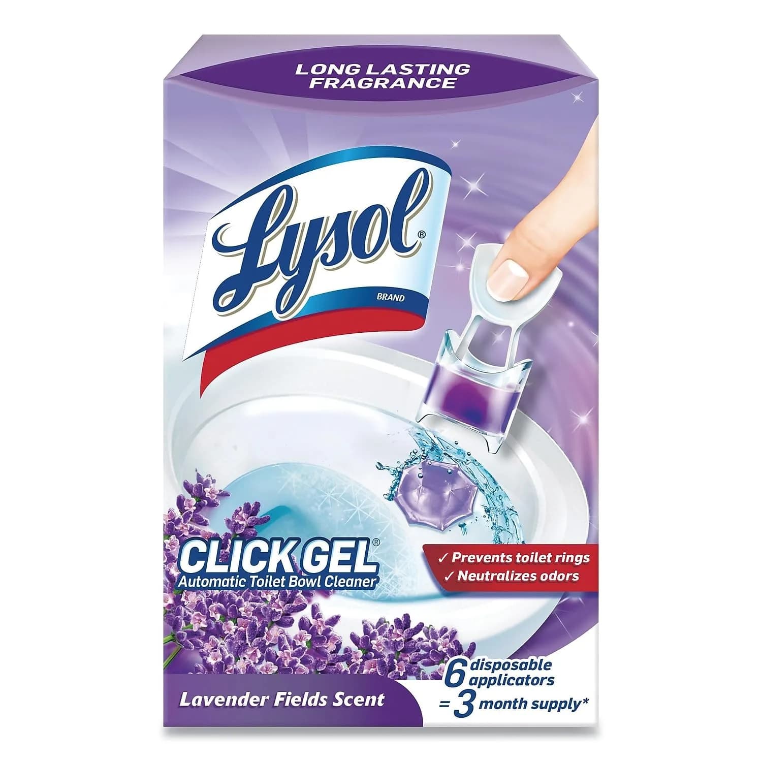 Lysol Click Gel Automatic Toilet Bowl Cleaner Lavender 6 Count | Bleach-Free Gel for Continuous Clean & Freshness - main product image