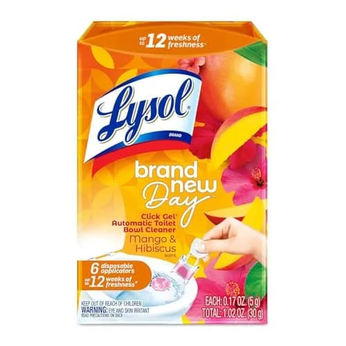 Lysol Click Gel Automatic Toilet Bowl Cleaner Stamp, Refreshing Mango & Hibiscus Scent, 6 Count (Pack of 1) | Cleans and Freshens with Every Flush thumbnail 1