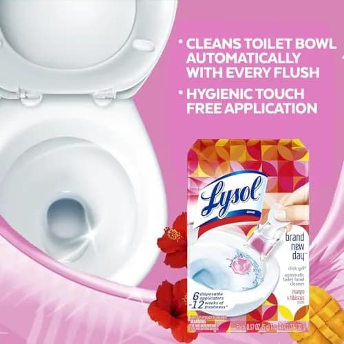 Lysol Click Gel Automatic Toilet Bowl Cleaner Stamp, Refreshing Mango & Hibiscus Scent, 6 Count (Pack of 1) | Cleans and Freshens with Every Flush thumbnail 5