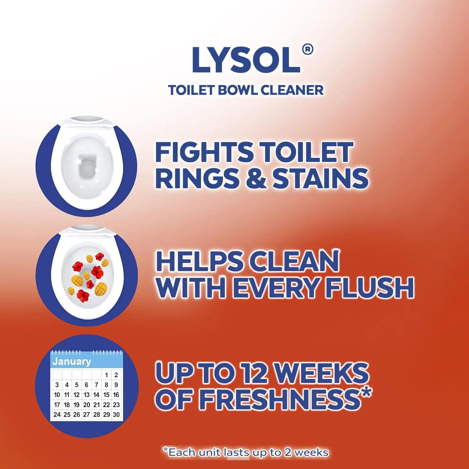 Lysol Click Gel Automatic Toilet Bowl Cleaner Stamp, Refreshing Mango & Hibiscus Scent, 6 Count (Pack of 1) | Cleans and Freshens with Every Flush - view 3