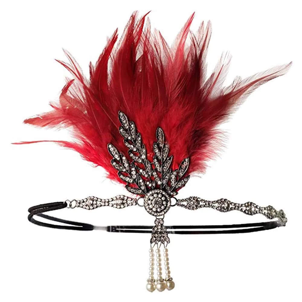 YEEBOM 1920s Flapper Headband Leaf Medallion Pearl Headpiece | Vintage Gatsby Bridal Tiara — Burgundy