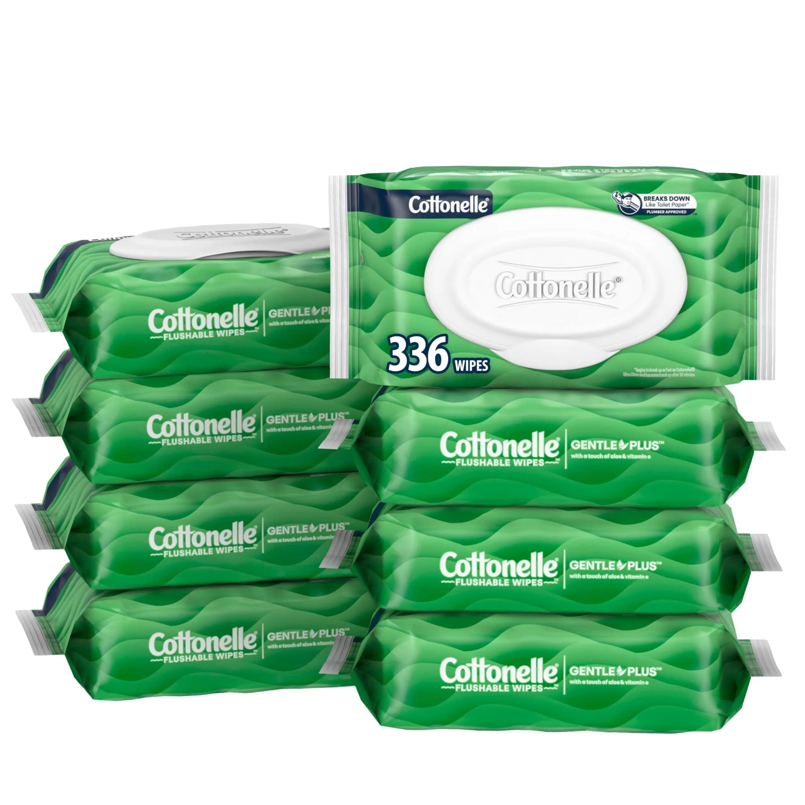 Cottonelle GentlePlus Flushable Wipes 42 Wipes per Pack (8 Packs Total) | Septic-Safe & Gentle for All Skin Types - main product image