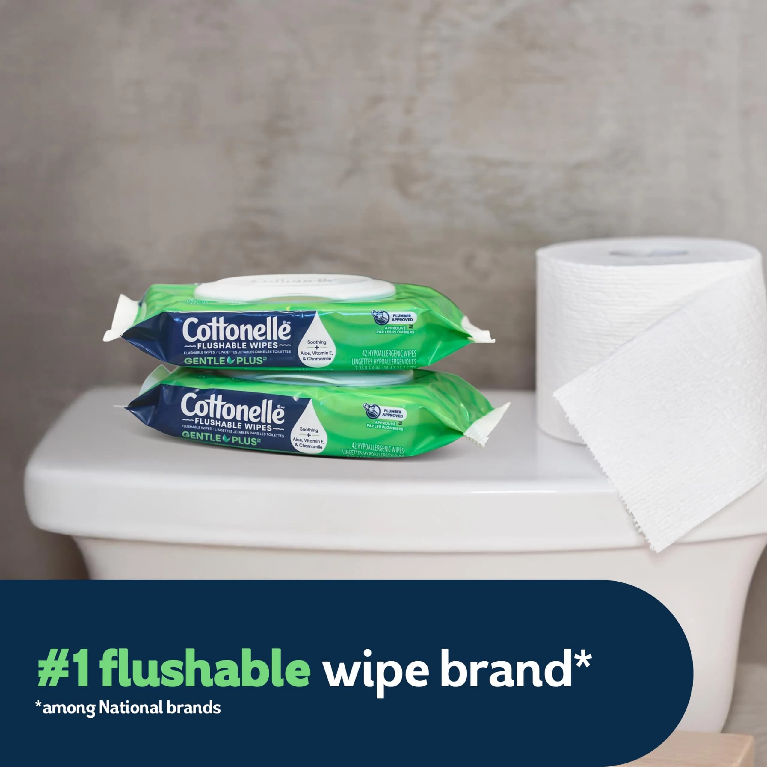 Cottonelle GentlePlus Flushable Wipes 42 Wipes per Pack (8 Packs Total) | Septic-Safe & Gentle for All Skin Types - view 2