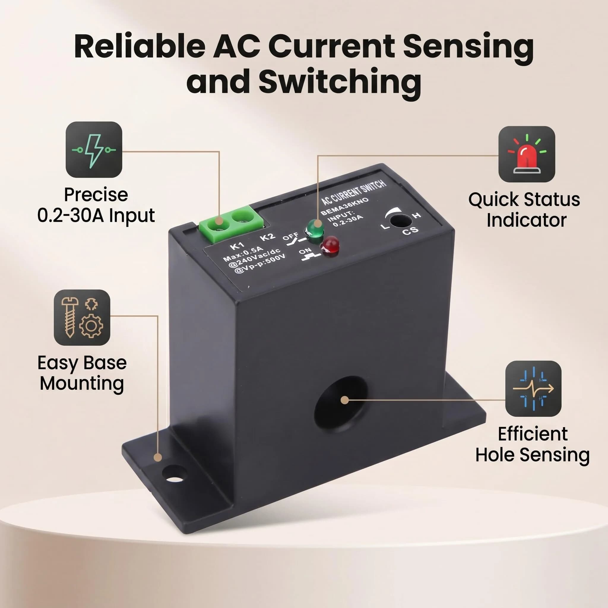 YWBL-WH AC Current Sensing Switch 0.2-30A | Self-Powered Relay for Electrical Panel Protection - view 5